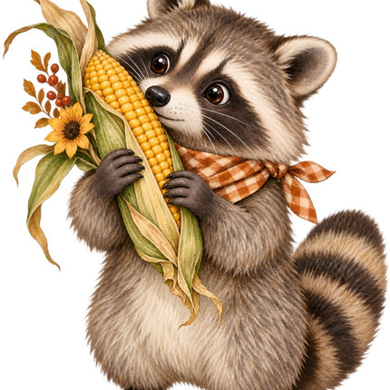 Autumn Raccoon 100% Cotton Fabric Panel Block Quilt Square AAB2091
