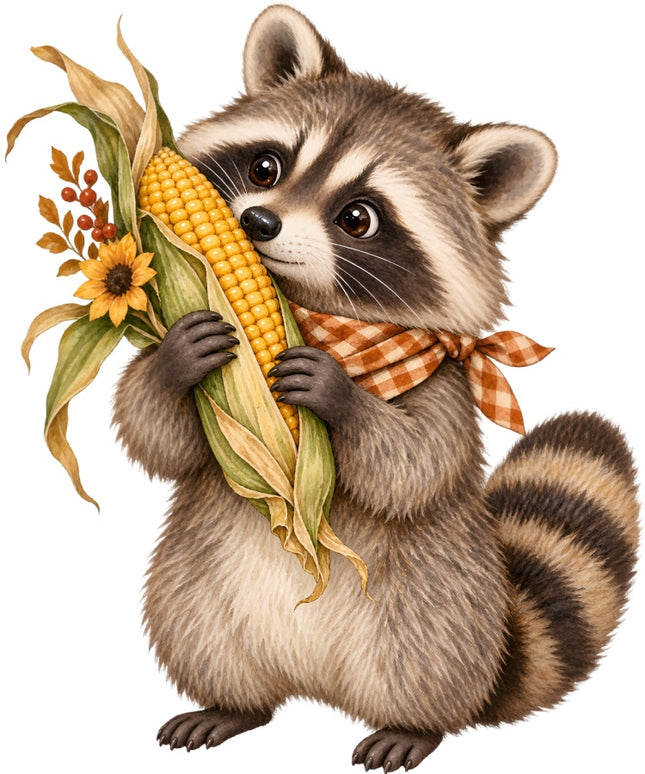 Autumn Raccoon 100% Cotton Fabric Panel Block Quilt Square AAB2091