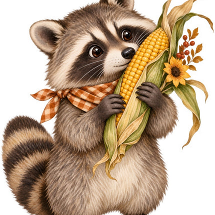 Autumn Raccoon 100% Cotton Fabric Panel Block Quilt Square FLIP-AAB2091