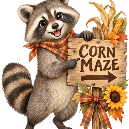Autumn Raccoon 100% Cotton Fabric Panel Block Quilt Square AAB2092