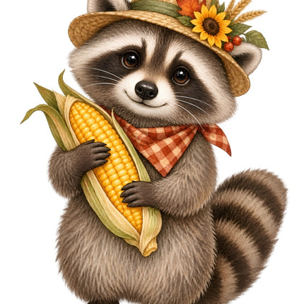 Autumn Raccoon 100% Cotton Fabric Panel Block Quilt Square AAB2093