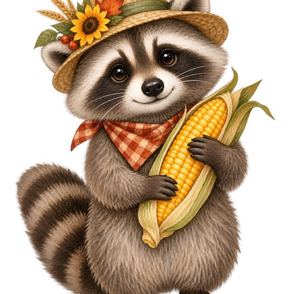 Autumn Raccoon 100% Cotton Fabric Panel Block Quilt Square FLIP-AAB2093