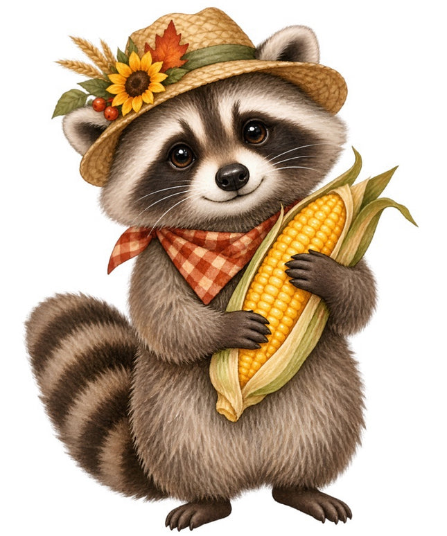 Autumn Raccoon 100% Cotton Fabric Panel Block Quilt Square FLIP-AAB2093