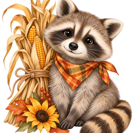 Autumn Raccoon 100% Cotton Fabric Panel Block Quilt Square AAB2094