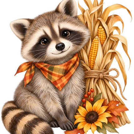 Autumn Raccoon 100% Cotton Fabric Panel Block Quilt Square FLIP-AAB2094