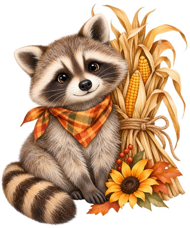 Autumn Raccoon 100% Cotton Fabric Panel Block Quilt Square FLIP-AAB2094