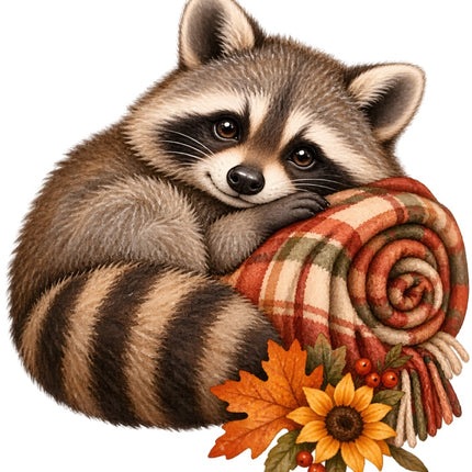 Autumn Raccoon 100% Cotton Fabric Panel Block Quilt Square AAB2095