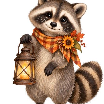 Autumn Raccoon 100% Cotton Fabric Panel Block Quilt Square AAB2096