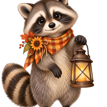 Autumn Raccoon 100% Cotton Fabric Panel Block Quilt Square FLIP-AAB2096