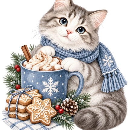 Winter Cat 100% Cotton Fabric Panel Block Quilt Square AAB2098