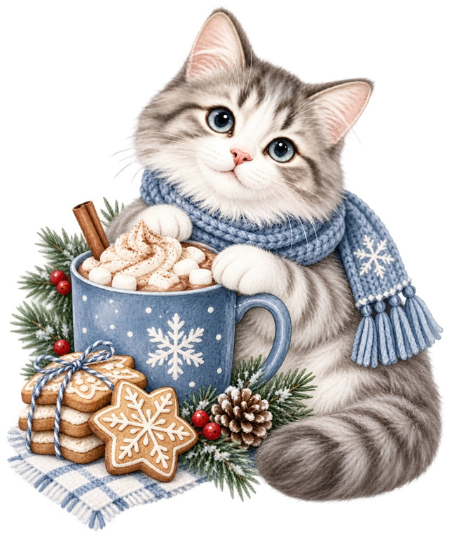 Winter Cat 100% Cotton Fabric Panel Block Quilt Square AAB2098