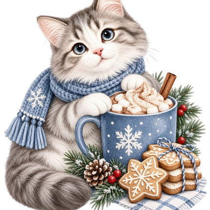 Winter Cat 100% Cotton Fabric Panel Block Quilt Square FLIP-AAB2098