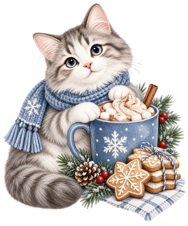 Winter Cat 100% Cotton Fabric Panel Block Quilt Square FLIP-AAB2098