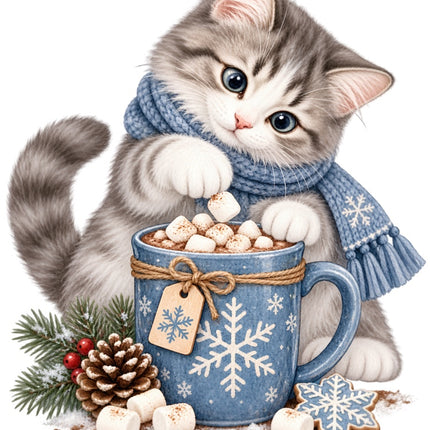 Winter Cat 100% Cotton Fabric Panel Block Quilt Square AAB2099