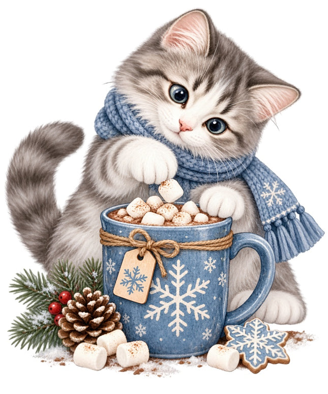 Winter Cat 100% Cotton Fabric Panel Block Quilt Square AAB2099