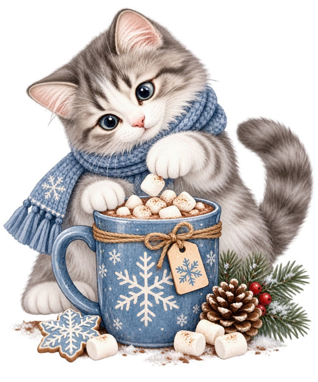 Winter Cat 100% Cotton Fabric Panel Block Quilt Square FLIP-AAB2099