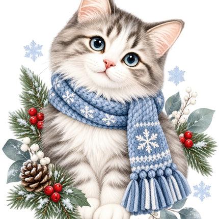 Winter Cat 100% Cotton Fabric Panel Block Quilt Square AAB2100