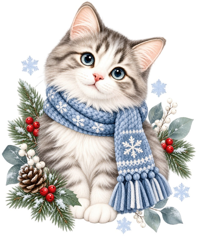 Winter Cat 100% Cotton Fabric Panel Block Quilt Square AAB2100