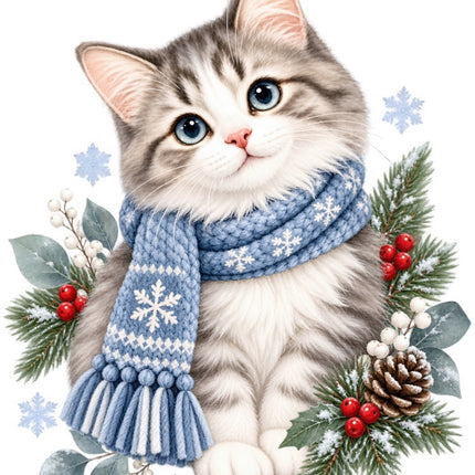 Winter Cat 100% Cotton Fabric Panel Block Quilt Square FLIP-AAB2100