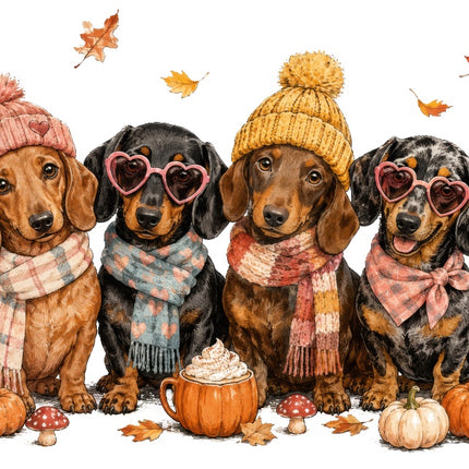 Autumn Dachshund Dogs 100% Cotton Fabric Panel Block Quilt Square AAB2101