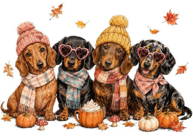 Autumn Dachshund Dogs 100% Cotton Fabric Panel Block Quilt Square AAB2101