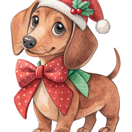 Christmas Dachshund Dog 100% Cotton Fabric Panel Block Quilt Square AAB2102