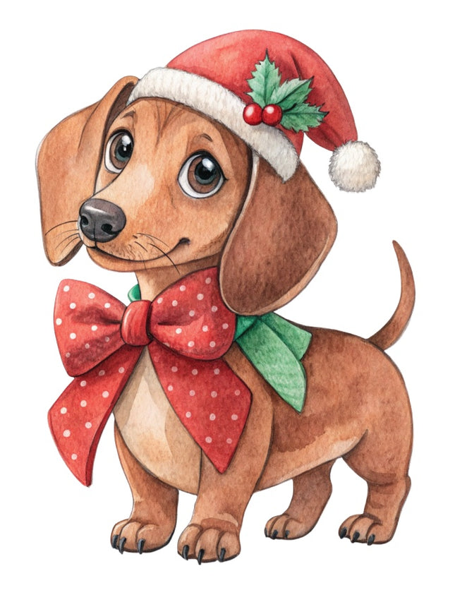 Christmas Dachshund Dog 100% Cotton Fabric Panel Block Quilt Square AAB2102