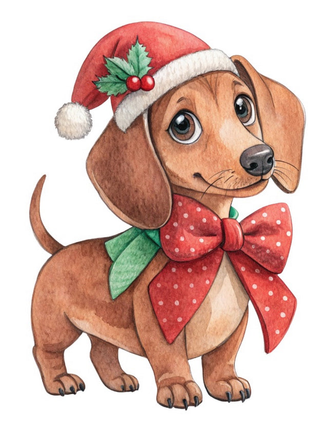 Christmas Dachshund Dog 100% Cotton Fabric Panel Block Quilt Square FLIP-AAB2102