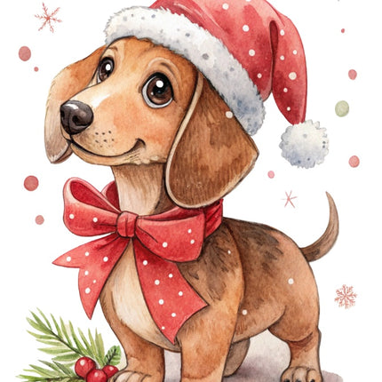 Christmas Dachshund Dog 100% Cotton Fabric Panel Block Quilt Square AAB2103