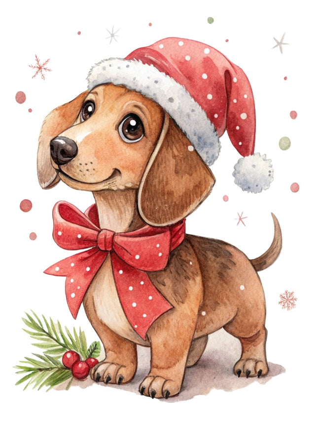 Christmas Dachshund Dog 100% Cotton Fabric Panel Block Quilt Square AAB2103