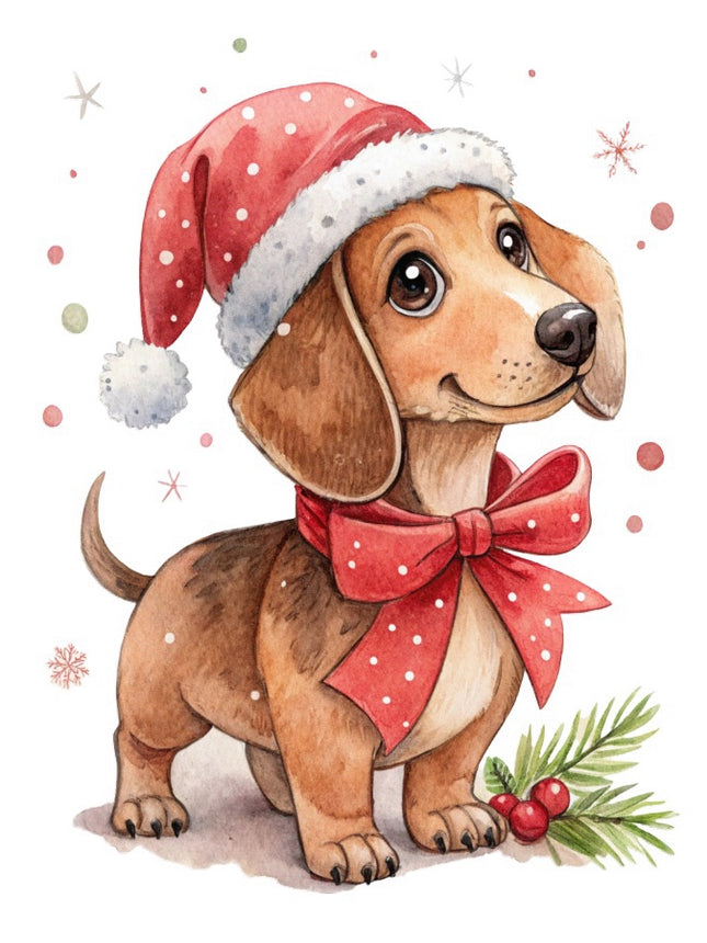 Christmas Dachshund Dog 100% Cotton Fabric Panel Block Quilt Square FLIP-AAB2103
