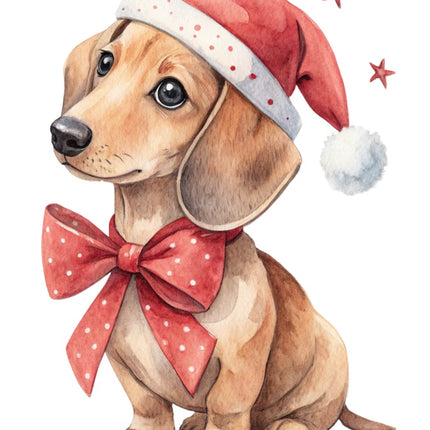 Christmas Dachshund Dog 100% Cotton Fabric Panel Block Quilt Square AAB2104