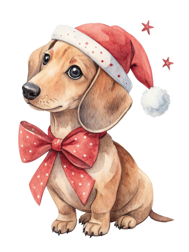 Christmas Dachshund Dog 100% Cotton Fabric Panel Block Quilt Square AAB2104
