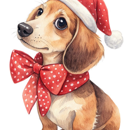 Christmas Dachshund Dog 100% Cotton Fabric Panel Block AAB2105