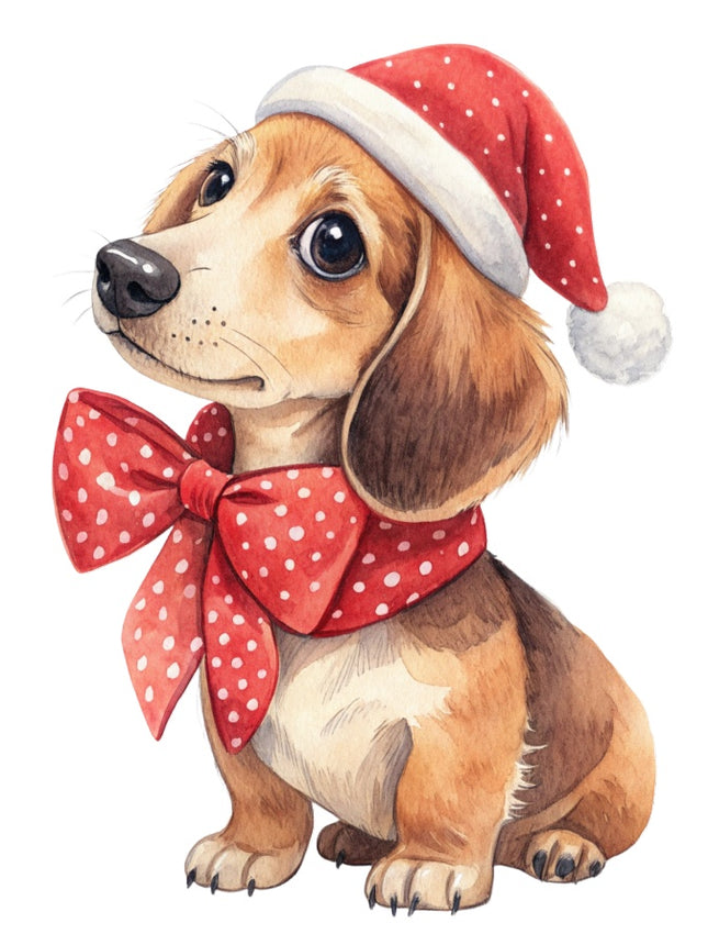 Christmas Dachshund Dog 100% Cotton Fabric Panel Block AAB2105
