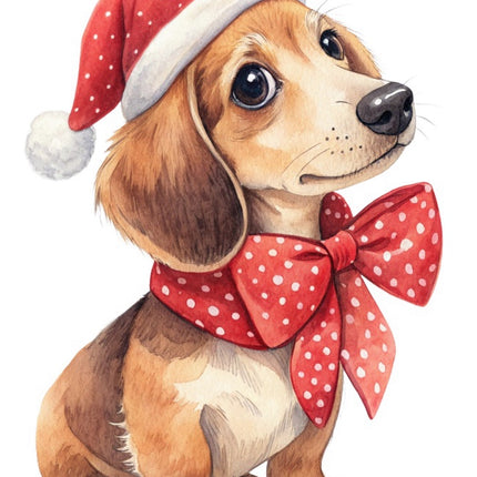 Christmas Dachshund Dog 100% Cotton Fabric Panel Block FLIP-AAB2105