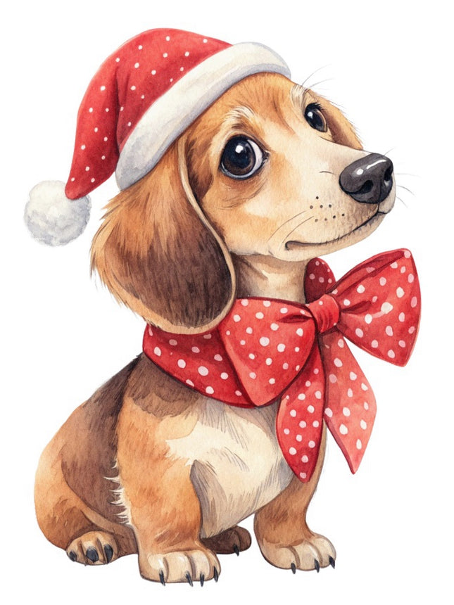 Christmas Dachshund Dog 100% Cotton Fabric Panel Block FLIP-AAB2105