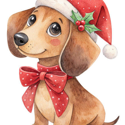 Christmas Dachshund Dog 100% Cotton Fabric Panel Block AAB2106