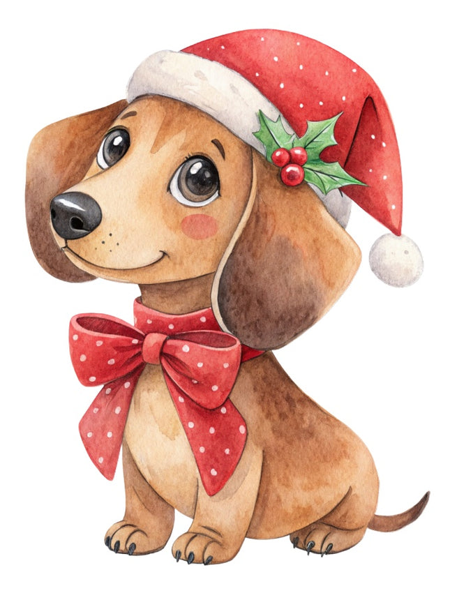 Christmas Dachshund Dog 100% Cotton Fabric Panel Block AAB2106