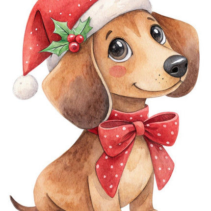 Christmas Dachshund Dog 100% Cotton Fabric Panel Block FLIP-AAB2106