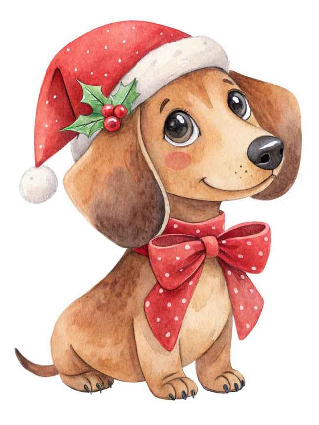 Christmas Dachshund Dog 100% Cotton Fabric Panel Block FLIP-AAB2106
