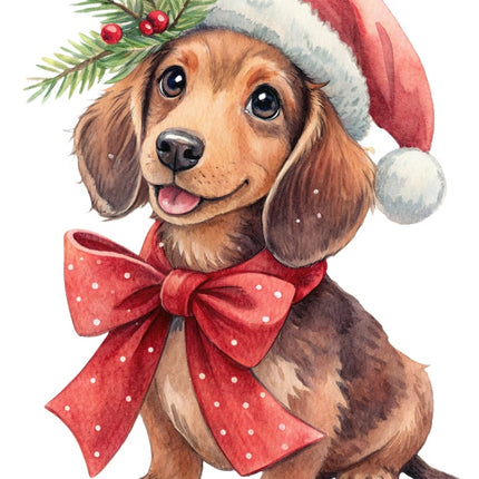 Christmas Dachshund Dog 100% Cotton Fabric Panel Block AAB2107