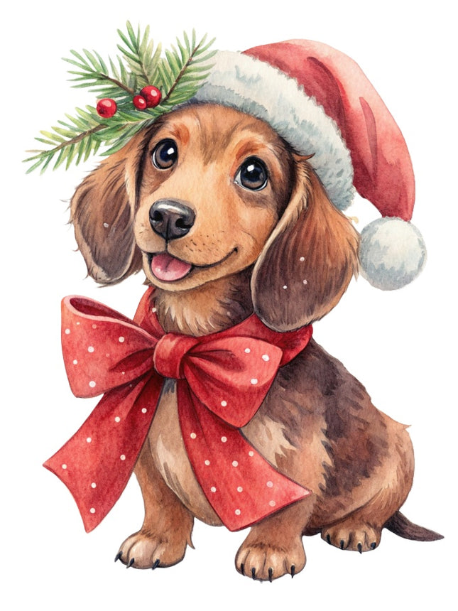 Christmas Dachshund Dog 100% Cotton Fabric Panel Block AAB2107