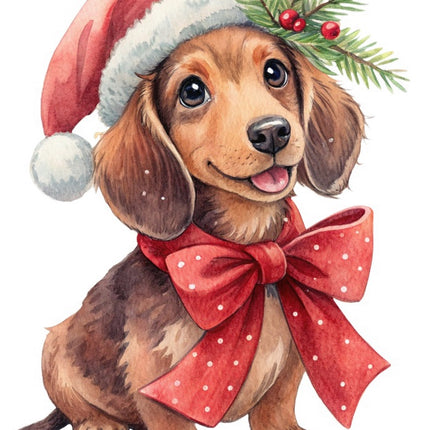 Christmas Dachshund Dog 100% Cotton Fabric Panel Block FLIP-AAB2107