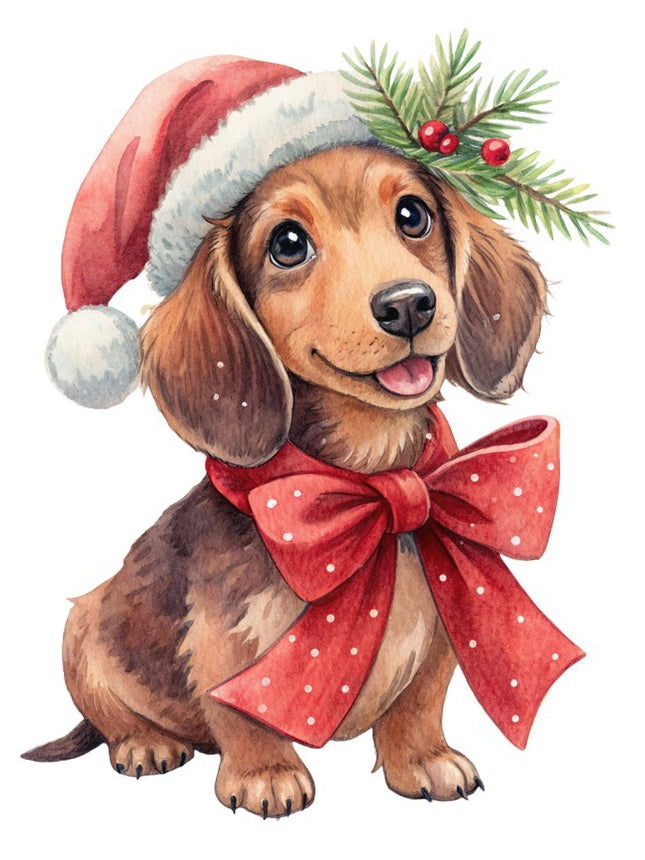 Christmas Dachshund Dog 100% Cotton Fabric Panel Block FLIP-AAB2107