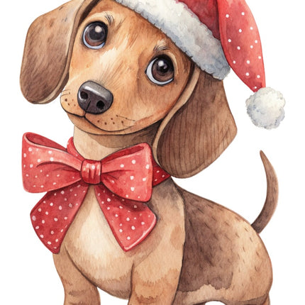 Christmas Dachshund Dog 100% Cotton Fabric Panel Block AAB2108