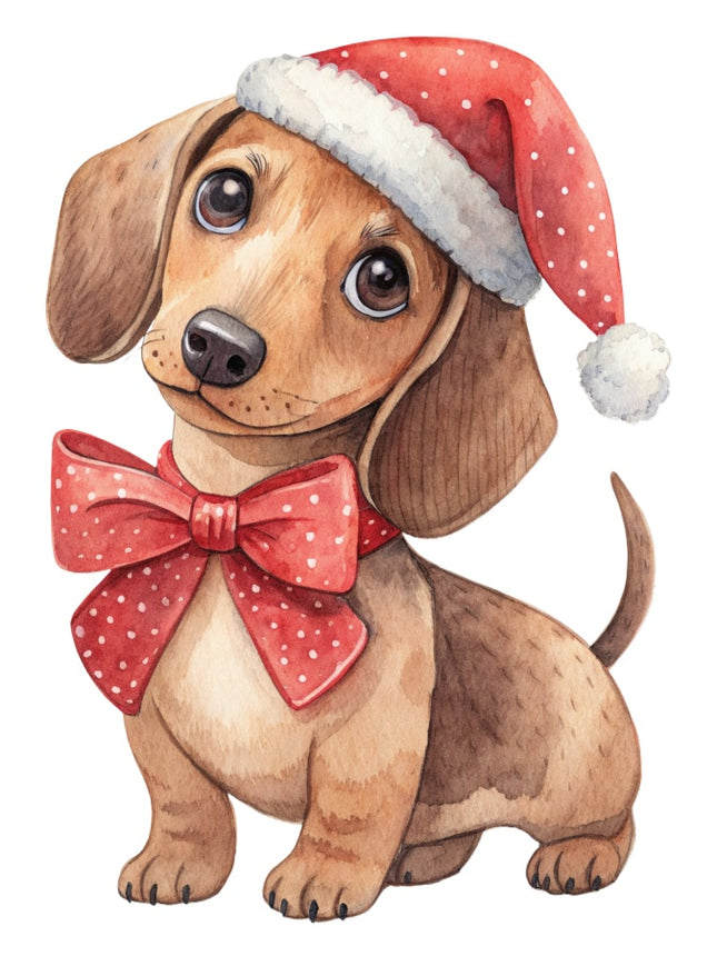 Christmas Dachshund Dog 100% Cotton Fabric Panel Block AAB2108
