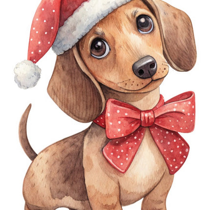 Christmas Dachshund Dog 100% Cotton Fabric Panel Block FLIP-AAB2108
