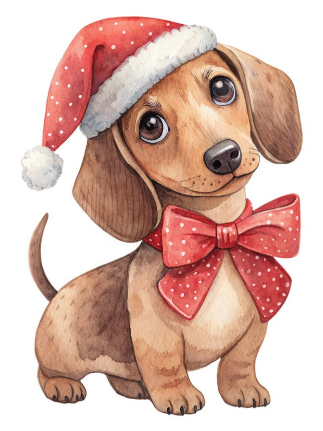 Christmas Dachshund Dog 100% Cotton Fabric Panel Block FLIP-AAB2108