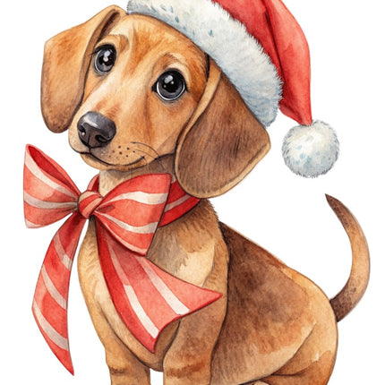 Christmas Dachshund Dog 100% Cotton Fabric Panel Block AAB2109